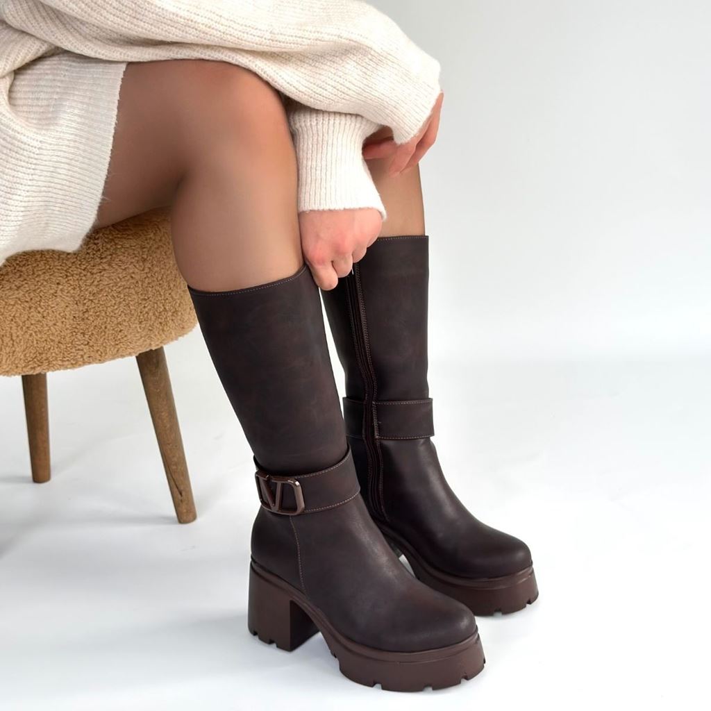 Moki Kahverengi Nubuk Topuklu Çizme