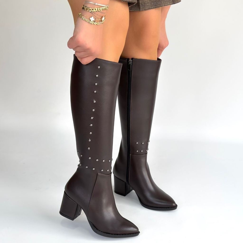 Tiyan Kahverengi Cilt Topuklu Çizme