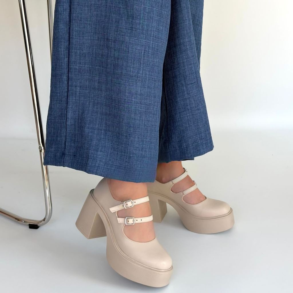 Jarlo Bej Cilt Dolgu Topuk Ayakkabı