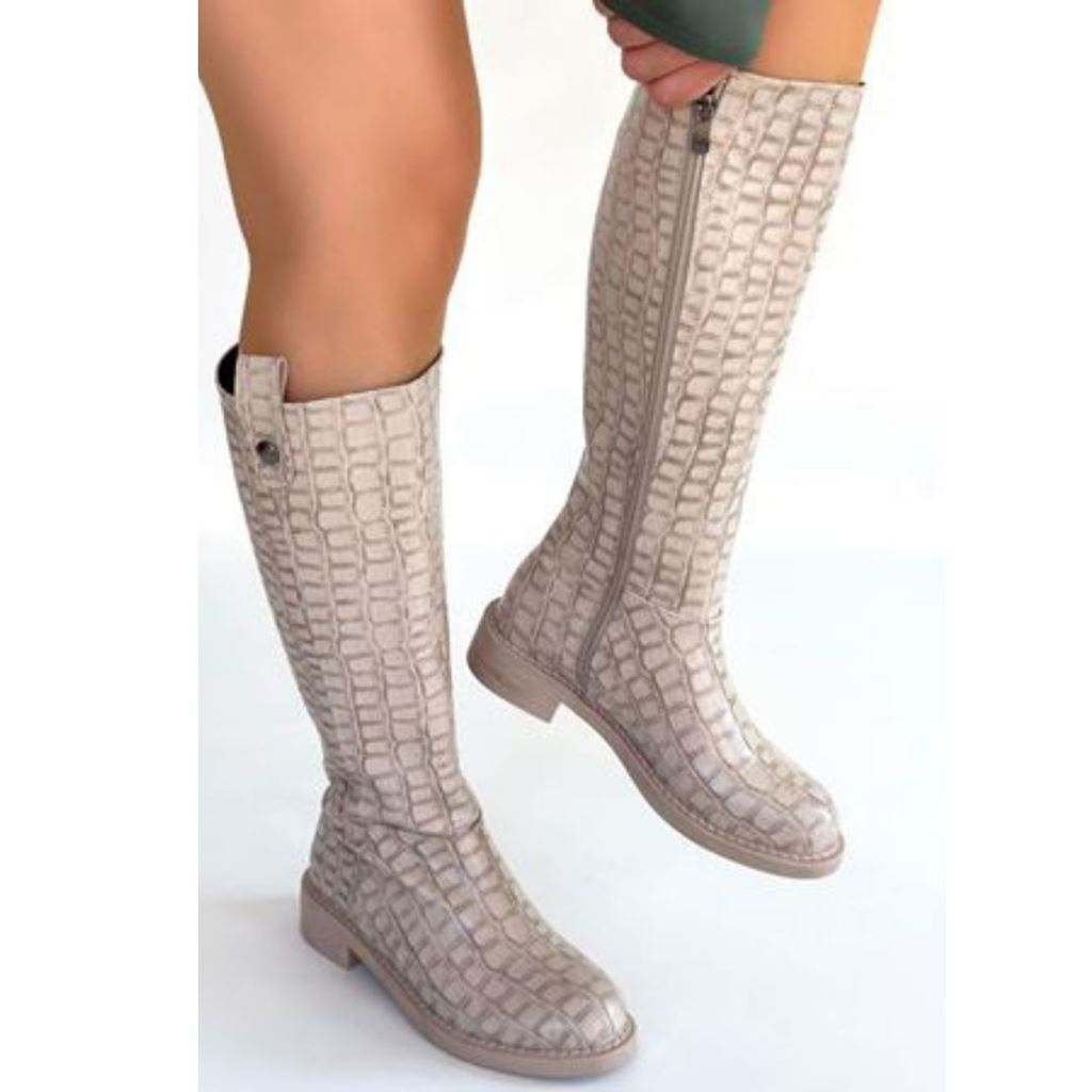 Metta Bej Cilt Desenli Çizme