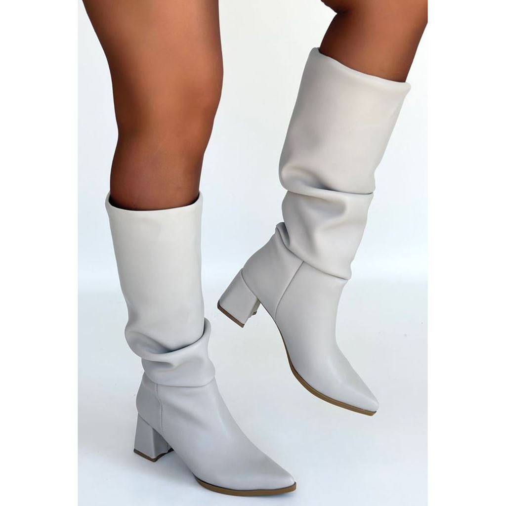 Pitay Bej Cilt Topuklu Çizme