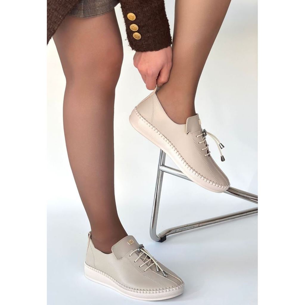 Warte Bej Cilt Bağcıklı Spor Ayakkabı