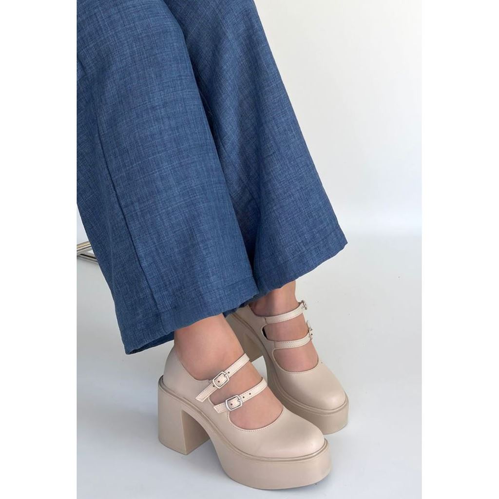 Jarlo Bej Cilt Dolgu Topuk Ayakkabı