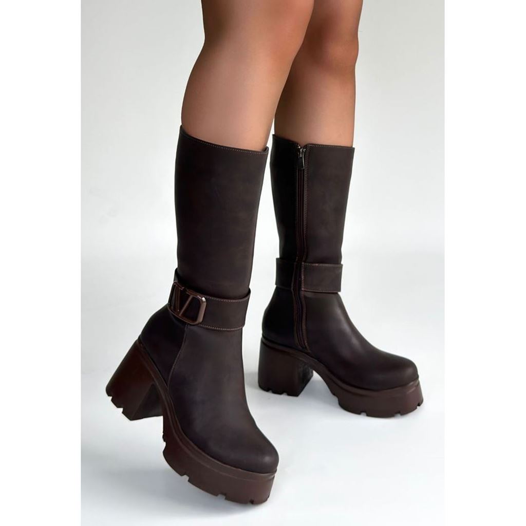 Moki Kahverengi Nubuk Topuklu Çizme