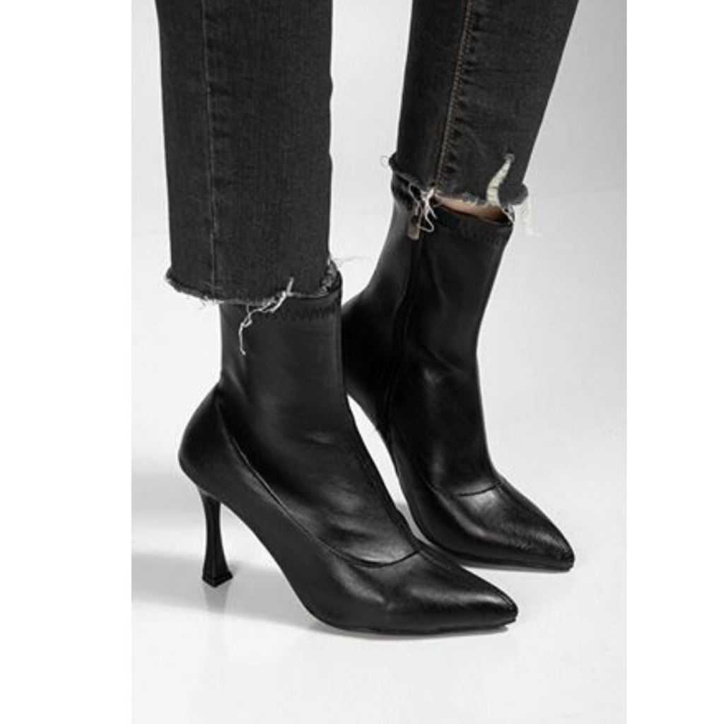 Orjen Siyah Cilt Streç Topuklu Bot