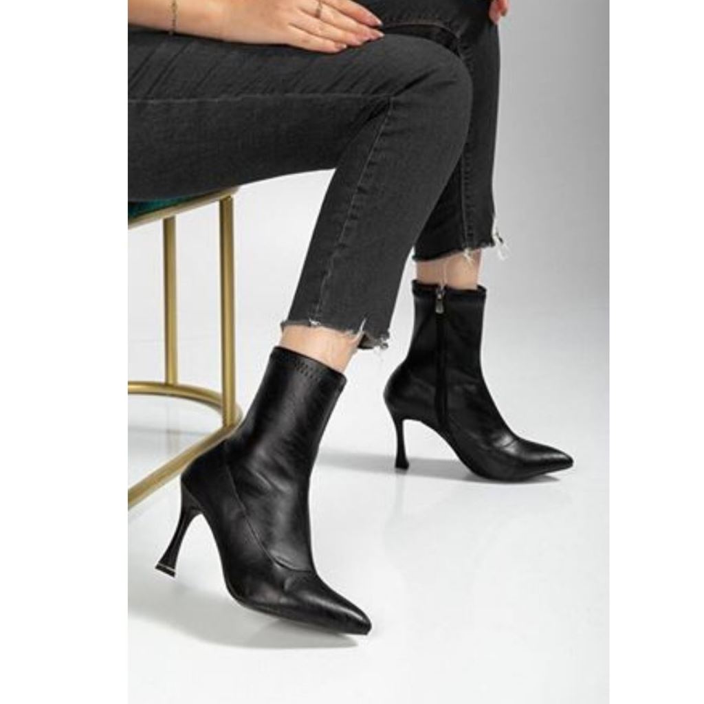 Orjen Siyah Cilt Streç Topuklu Bot