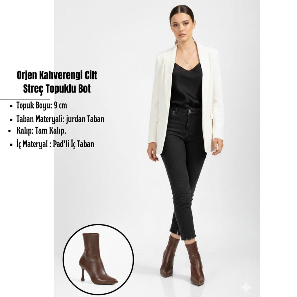 Orjen Kahverengi Cilt Streç Topuklu Bot