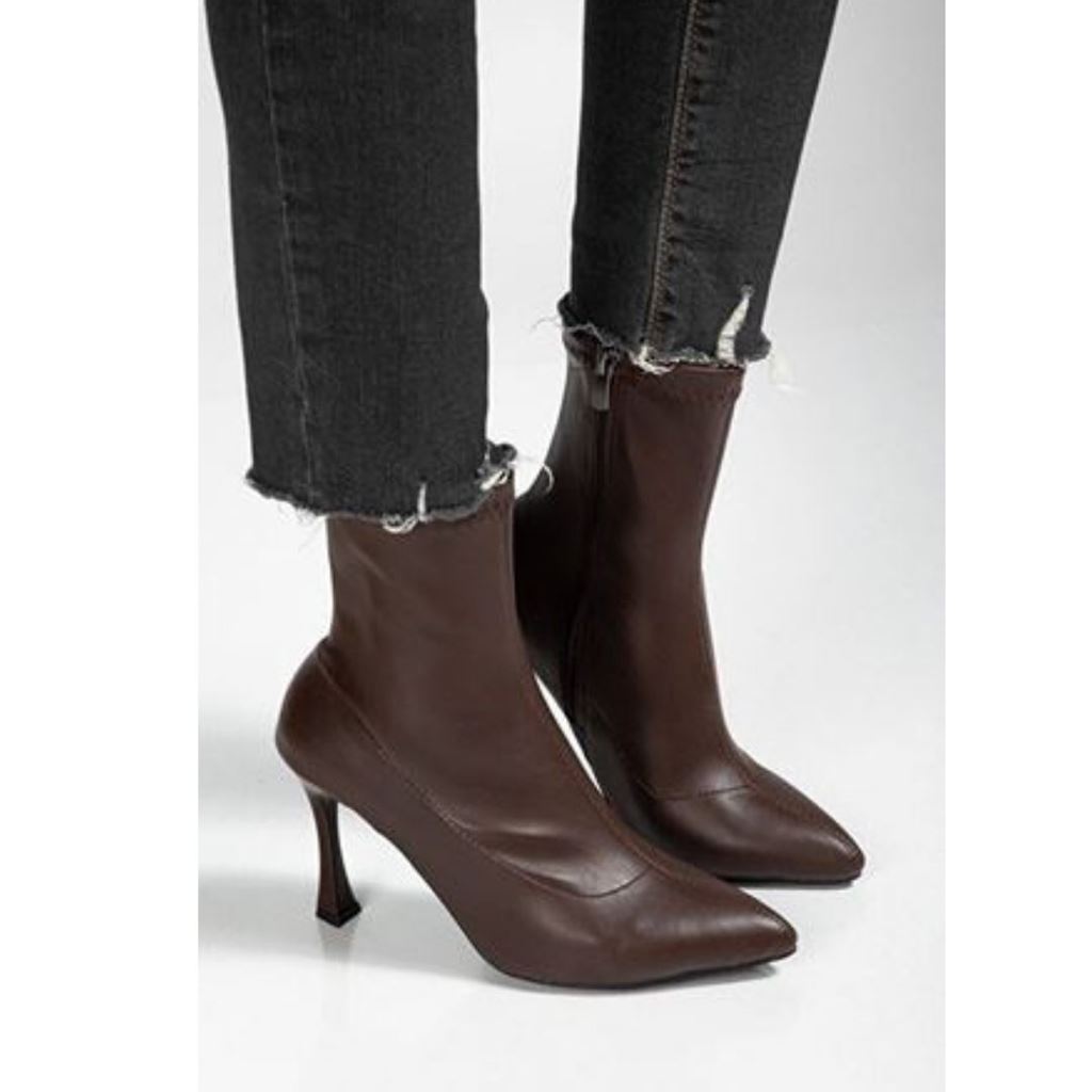 Orjen Kahverengi Cilt Streç Topuklu Bot