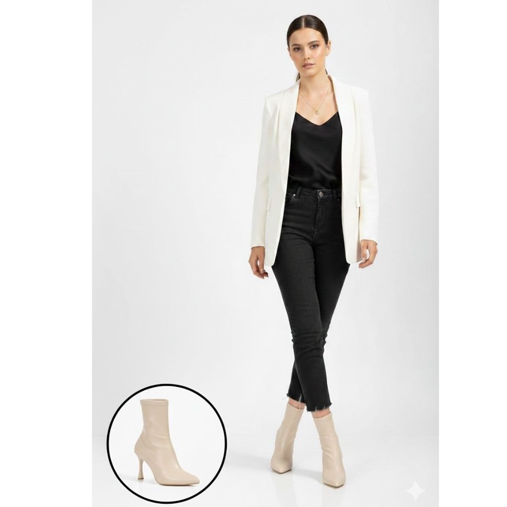 Orjen Bej Cilt Streç Topuklu Bot