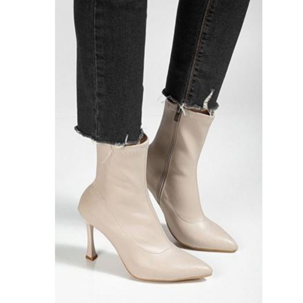 Orjen Bej Cilt Streç Topuklu Bot