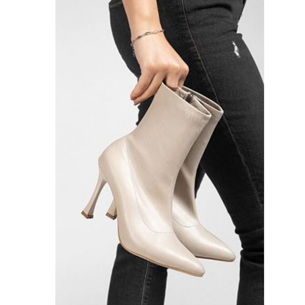 Orjen Bej Cilt Streç Topuklu Bot