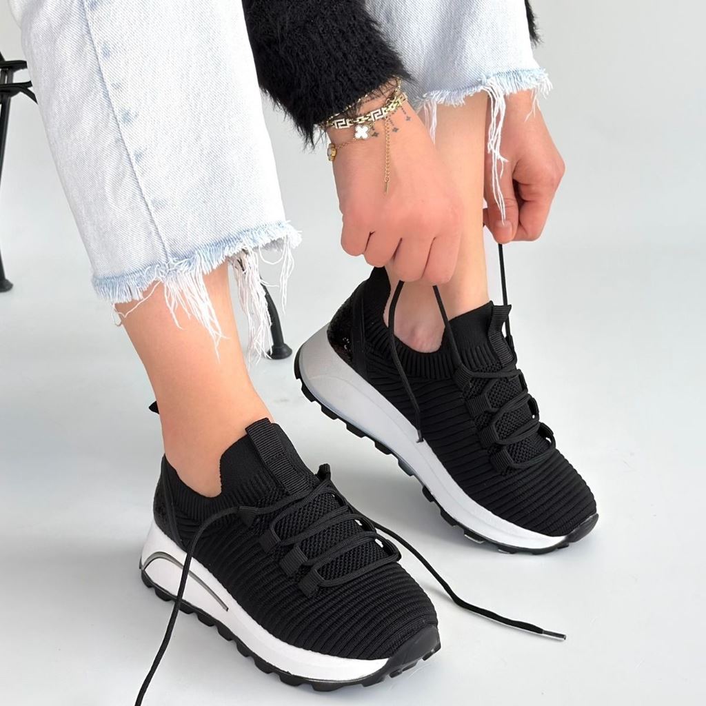 Feort Siyah Triko Bağcıklı Spor Ayakkabı