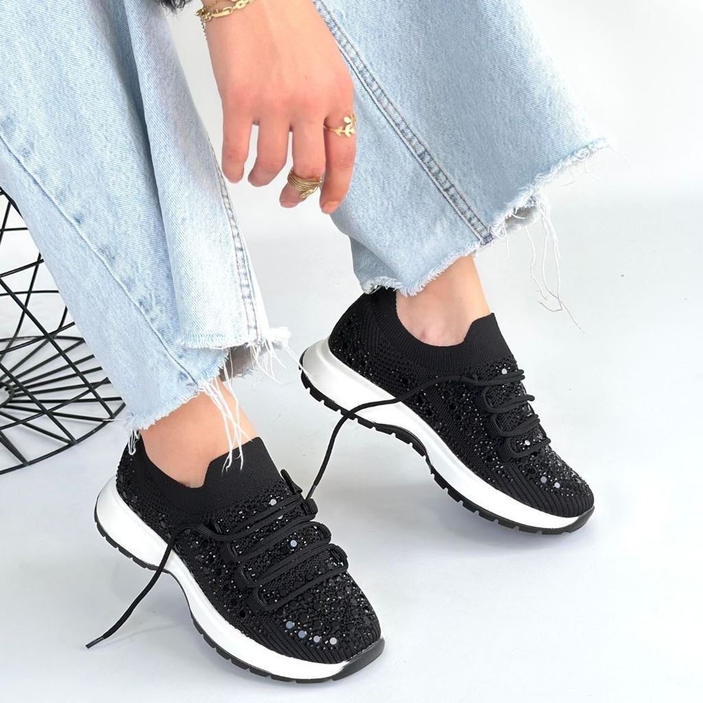 Ceas Siyah Triko Bağcıklı Spor Ayakkabı