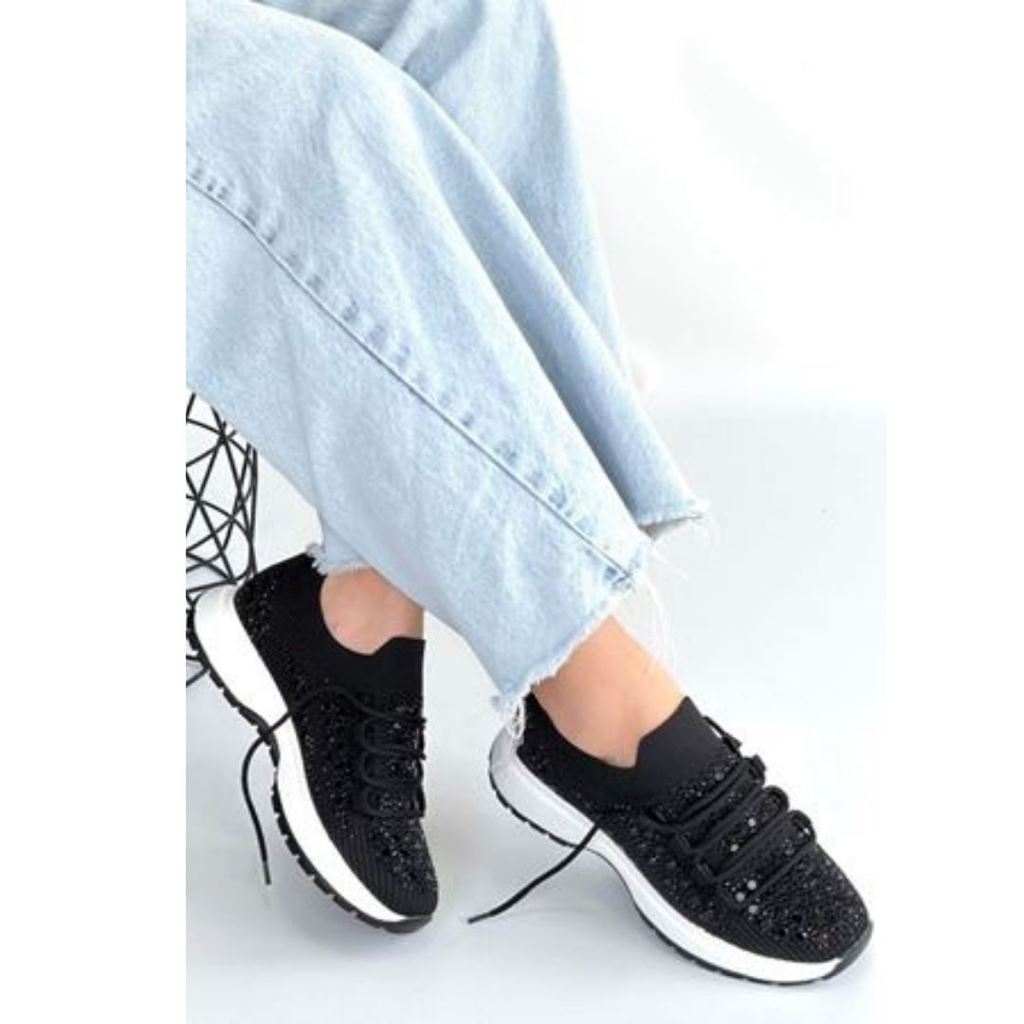 Ceas Siyah Triko Bağcıklı Spor Ayakkabı