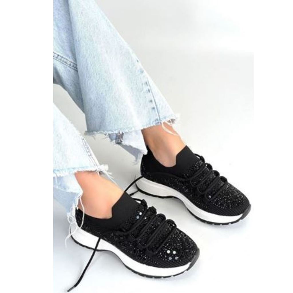 Ceas Siyah Triko Bağcıklı Spor Ayakkabı