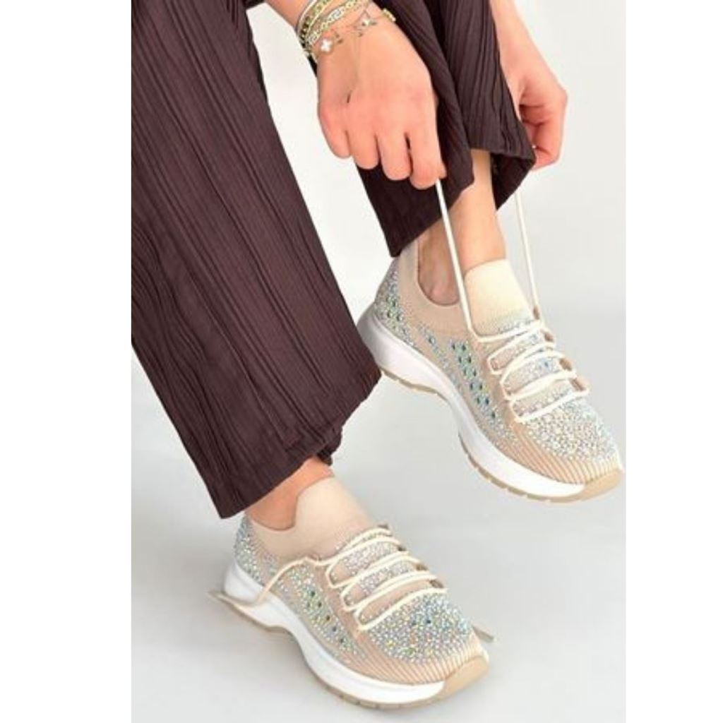 Ceas Bej Triko Bağcıklı Spor Ayakkabı