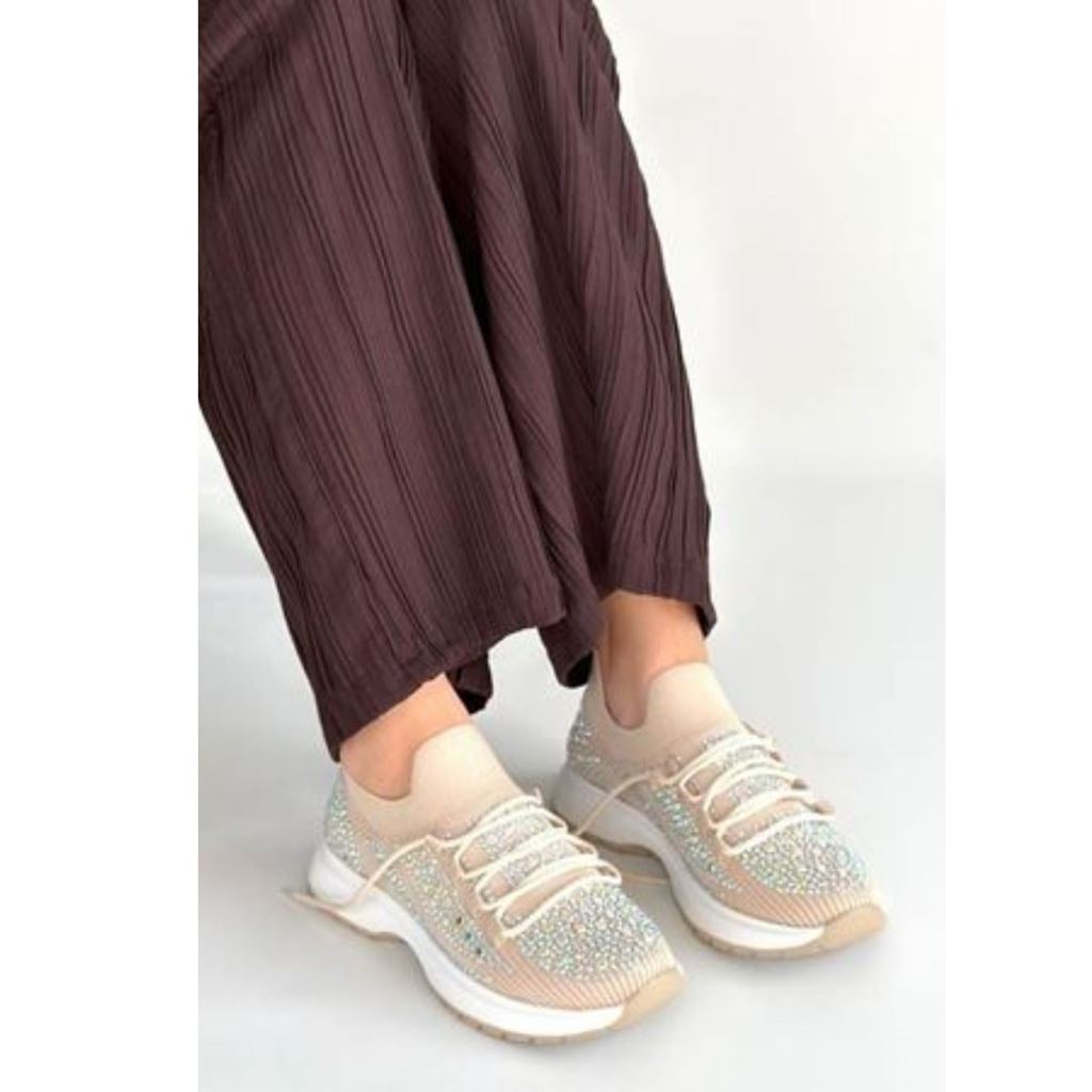 Ceas Bej Triko Bağcıklı Spor Ayakkabı