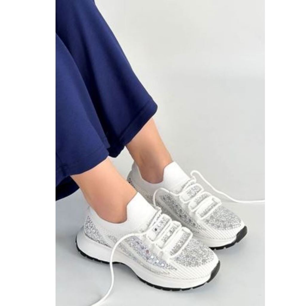 Ceas Beyaz Triko Bağcıklı Spor Ayakkabı