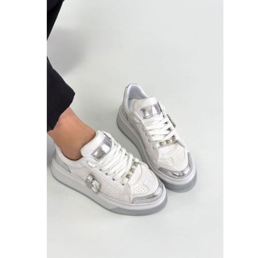 Ceans Beyaz Cilt Bağcıklı Spor Ayakkabı