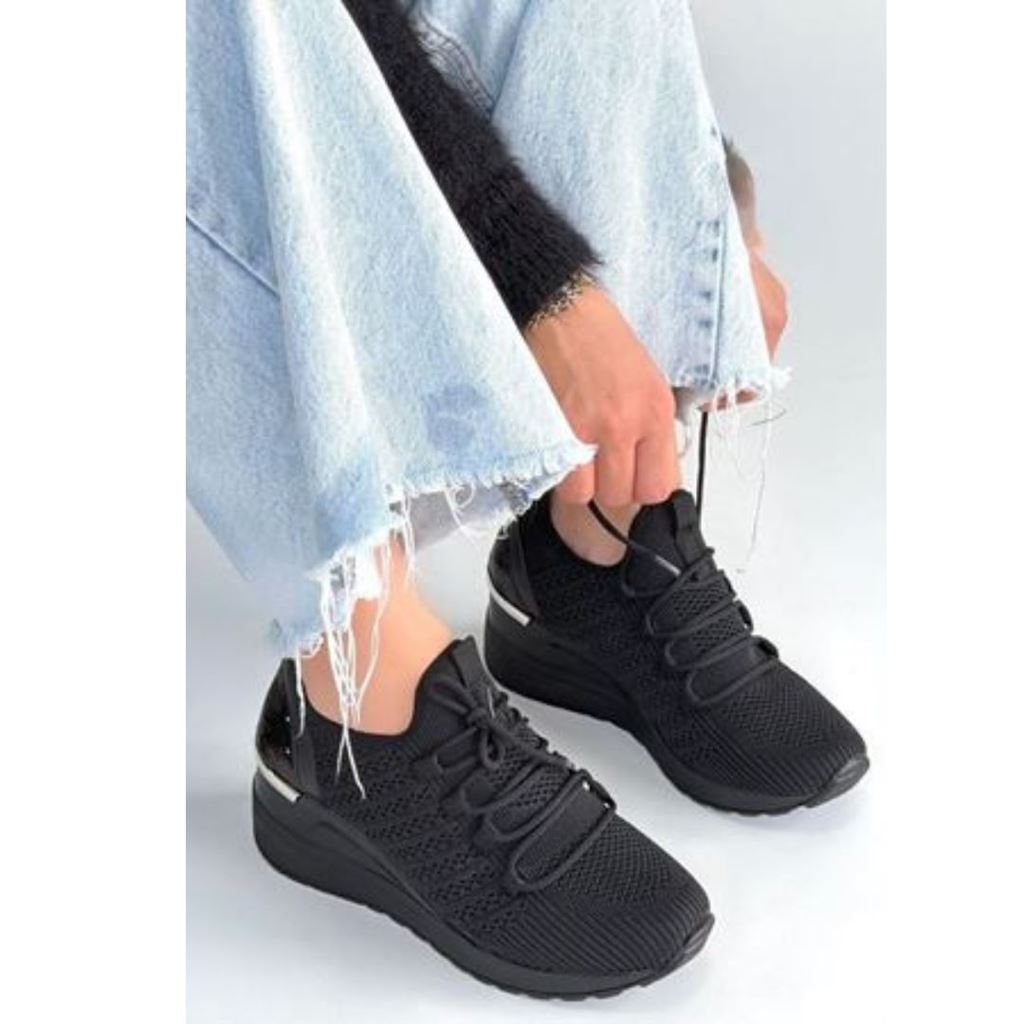 Weor Siyah Triko Bağcıklı Spor Ayakkabı