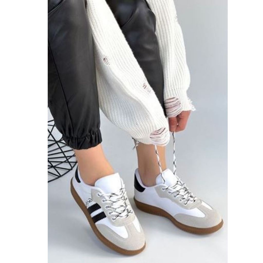 Zerti Beyaz Cilt Bağcıklı Spor Ayakkabı