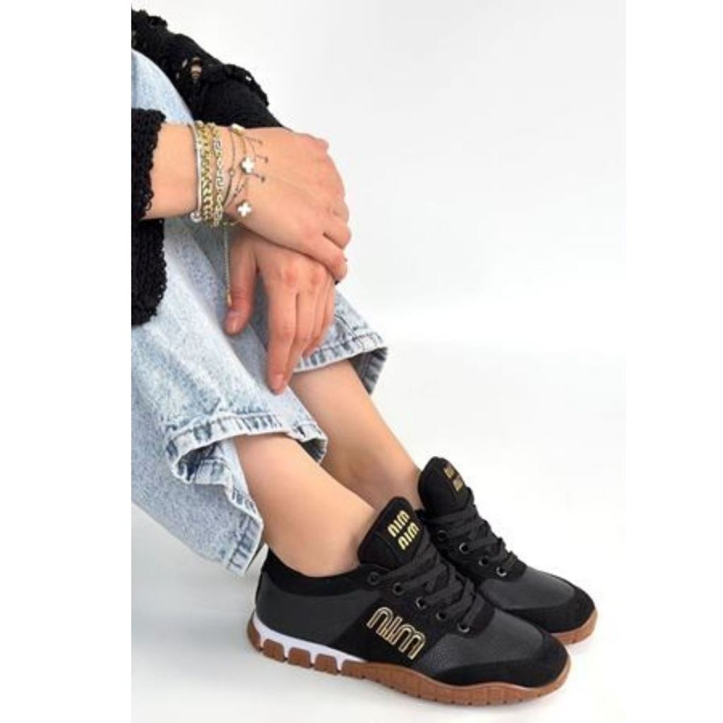 Marje Siyah Cilt Bağcıklı Spor Ayakkabı