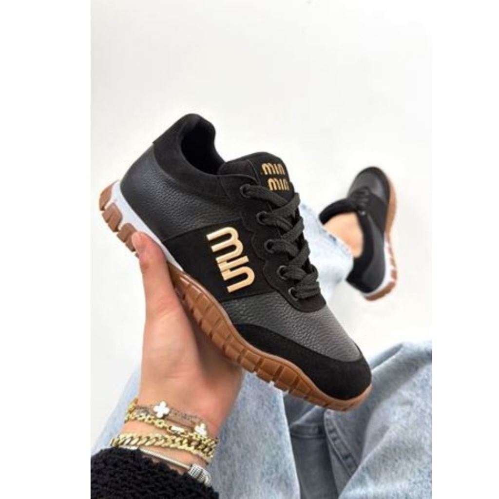 Marje Siyah Cilt Bağcıklı Spor Ayakkabı