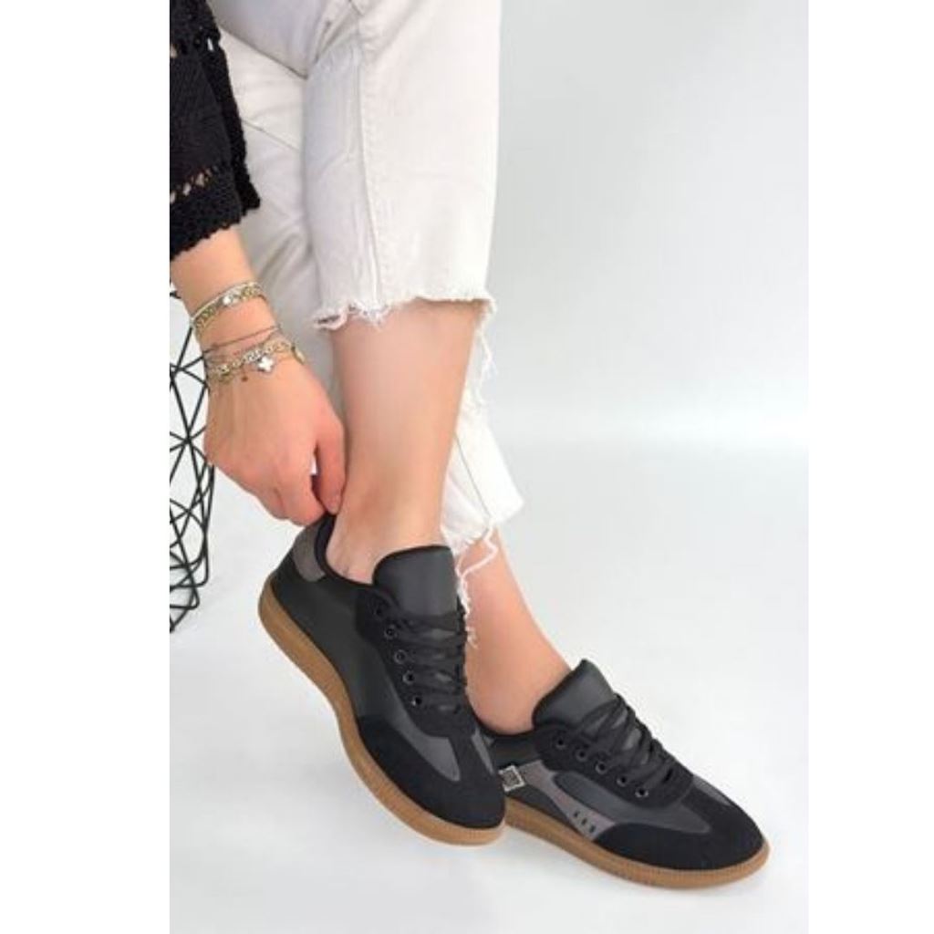 Mier Siyah Cilt Bağcıklı Spor Ayakkabı