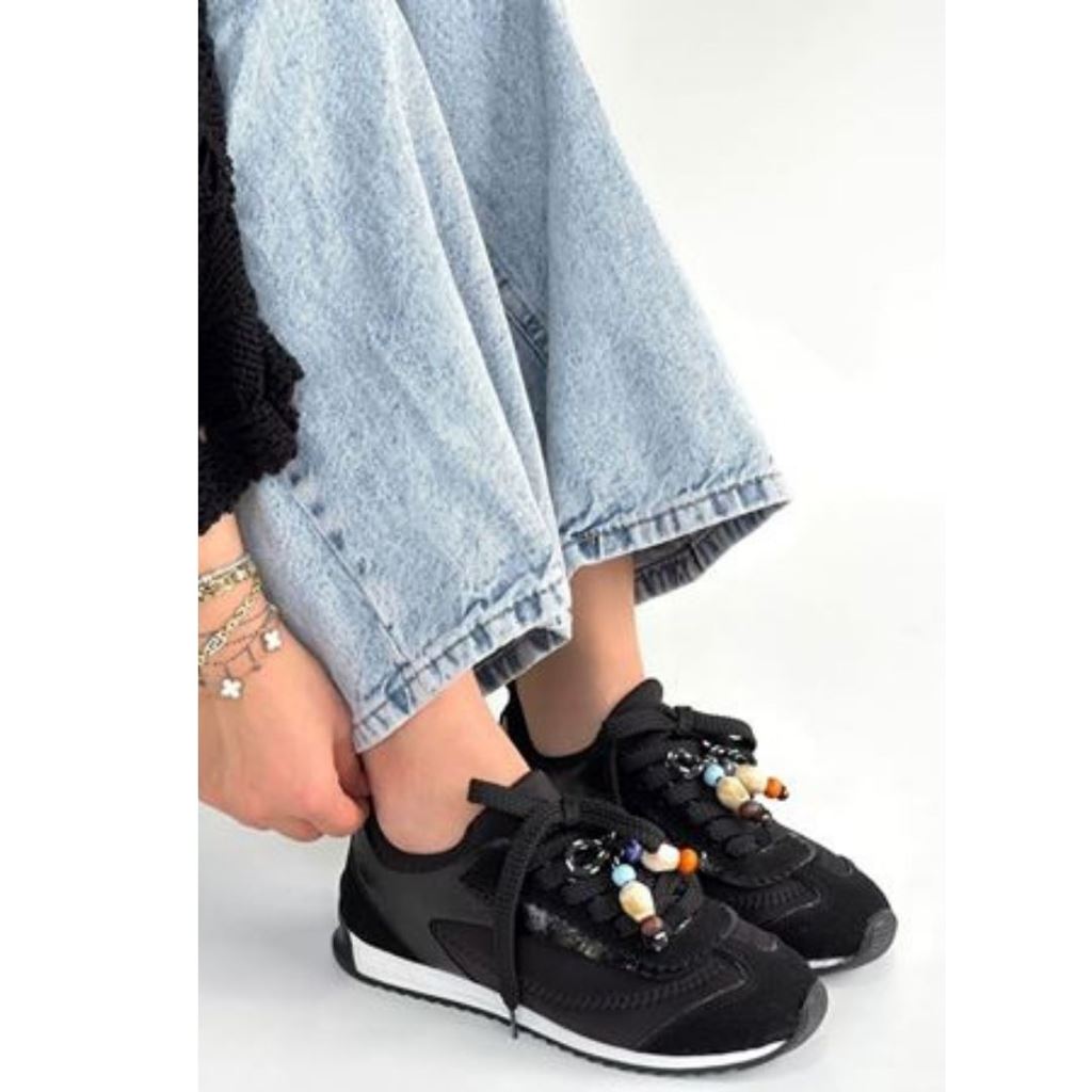 Riaf Siyah Cilt Bağcıklı Spor Ayakkabı