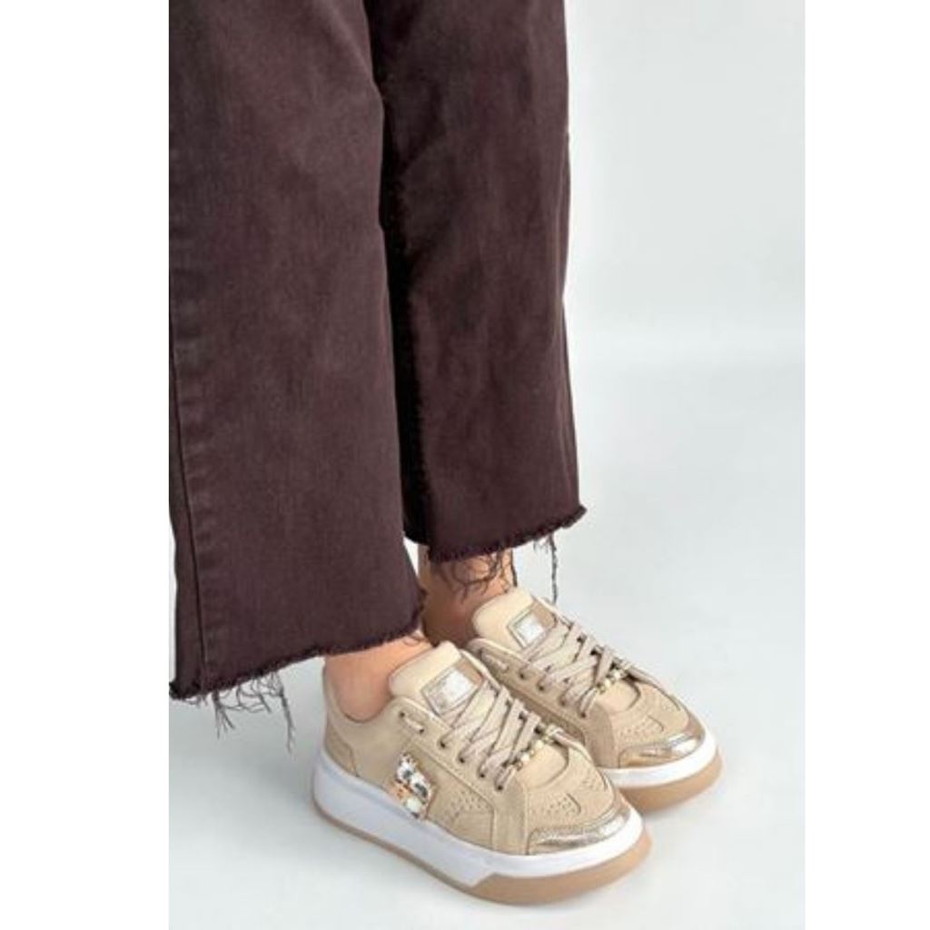 Ceans Bej Süet Bağcıklı Spor Ayakkabı