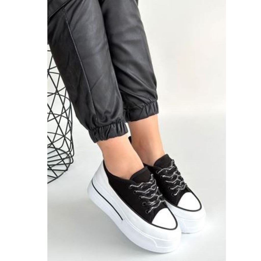 Dalen Siyah Keten Bağcıklı Spor Ayakkabı