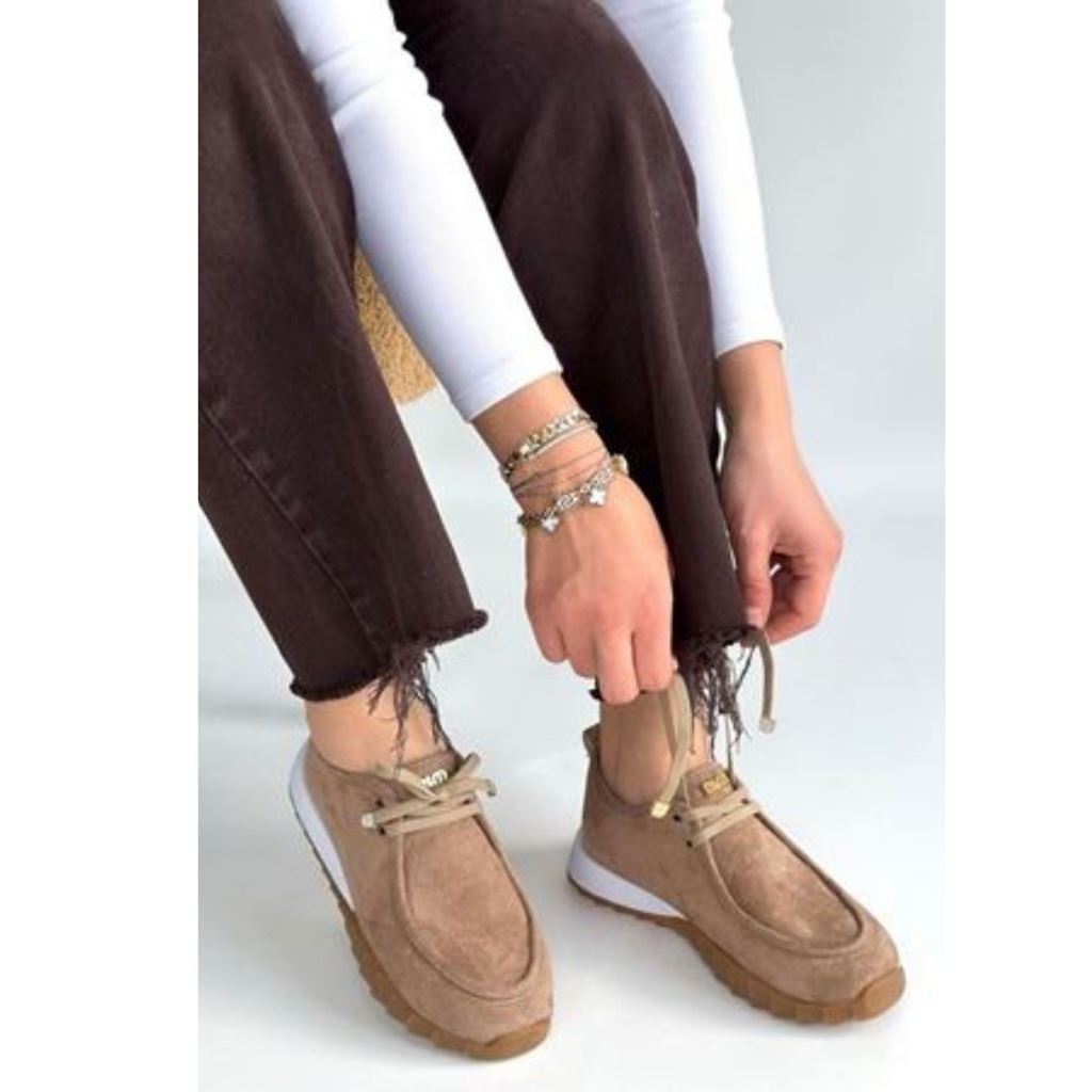 Sier Bej Süet Bağcıklı Spor Ayakkabı