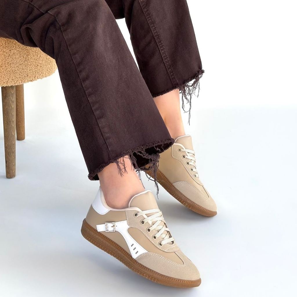 Mier Bej Cilt Bağcıklı Spor Ayakkabı