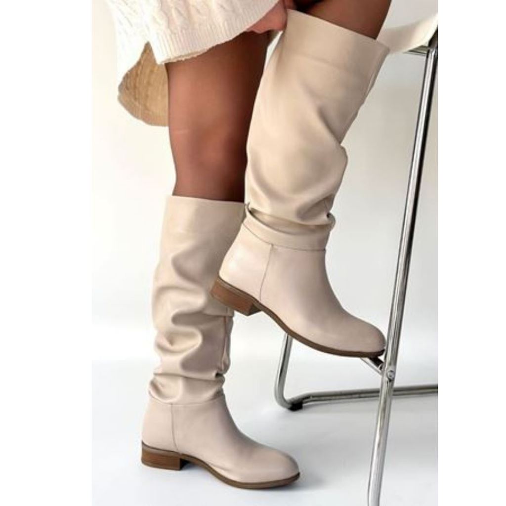 Winda Bej Cilt Körüklü Çizme