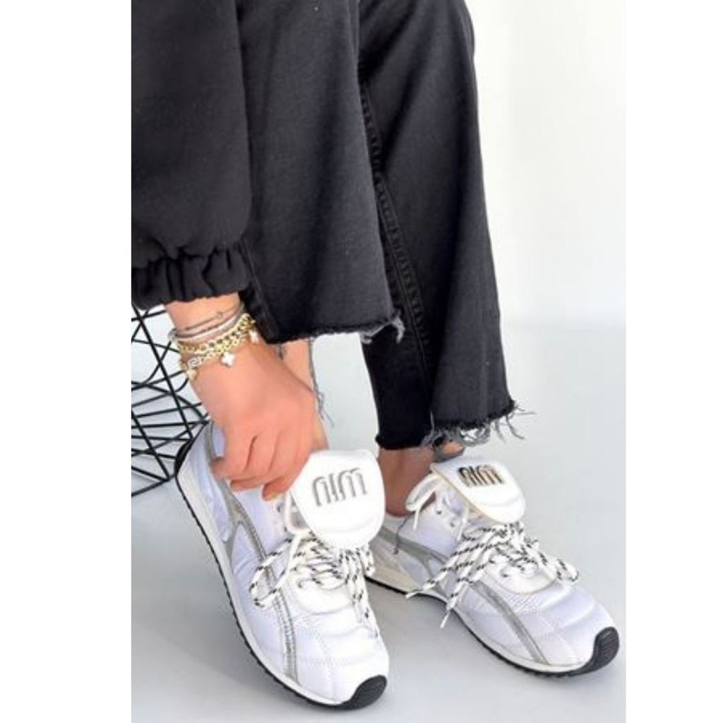 Dissa Beyaz Cilt Bağcıklı Paraşüt Detaylı Spor Ayakkabı