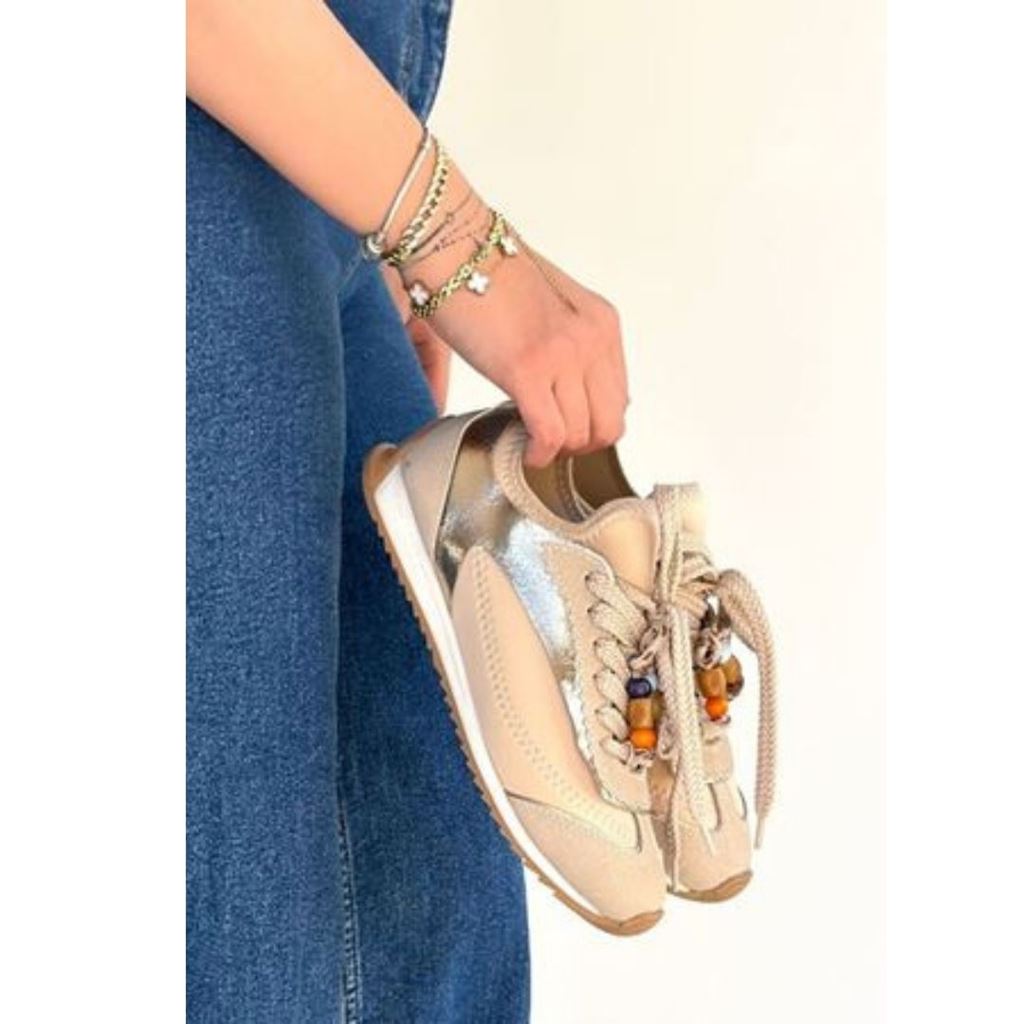 Riaf Bej Cilt Bağcıklı Spor Ayakkabı