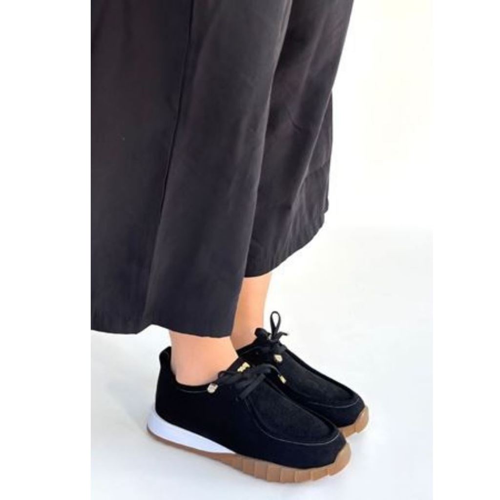 Sier Siyah Süet Bağcıklı Spor Ayakkabı