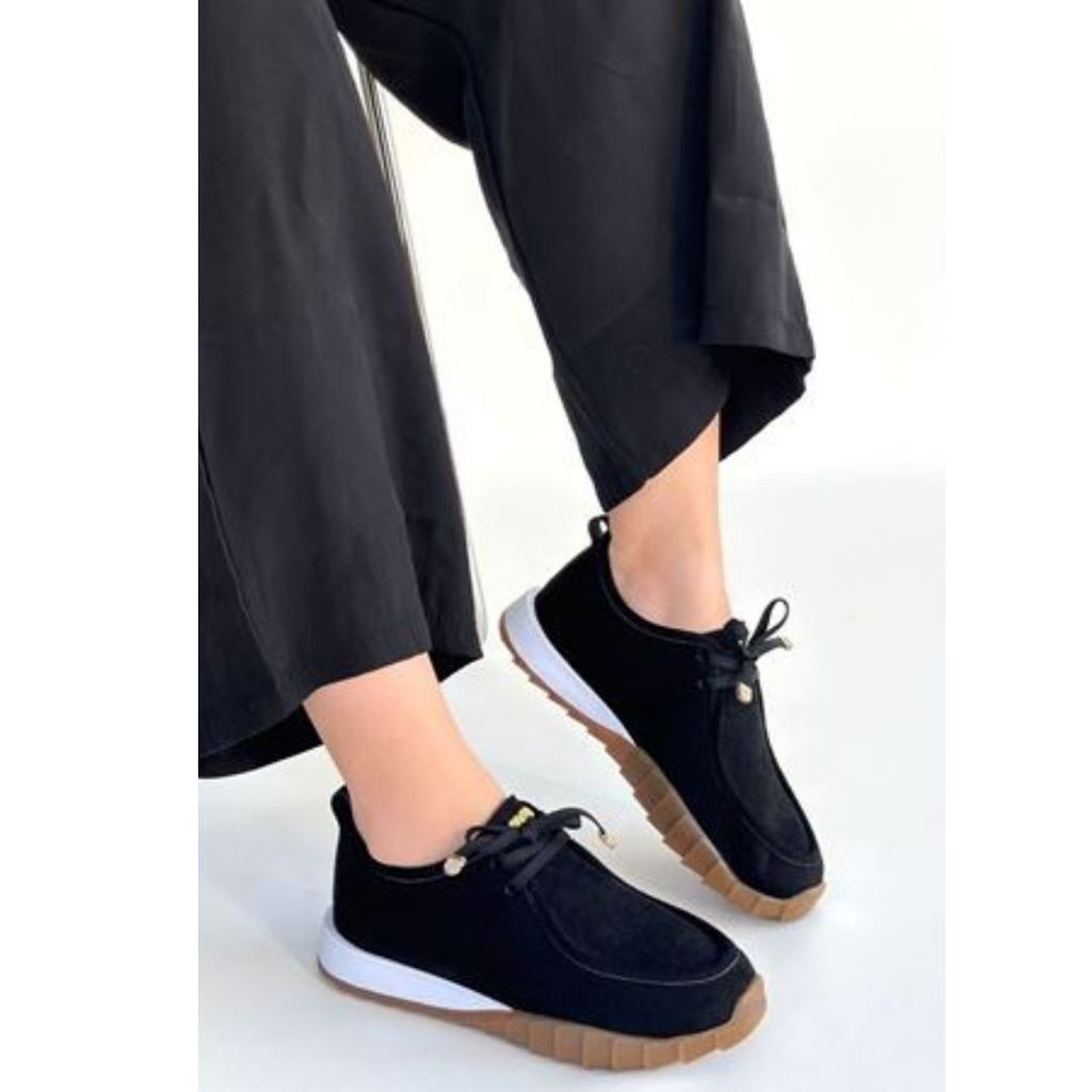 Sier Siyah Süet Bağcıklı Spor Ayakkabı