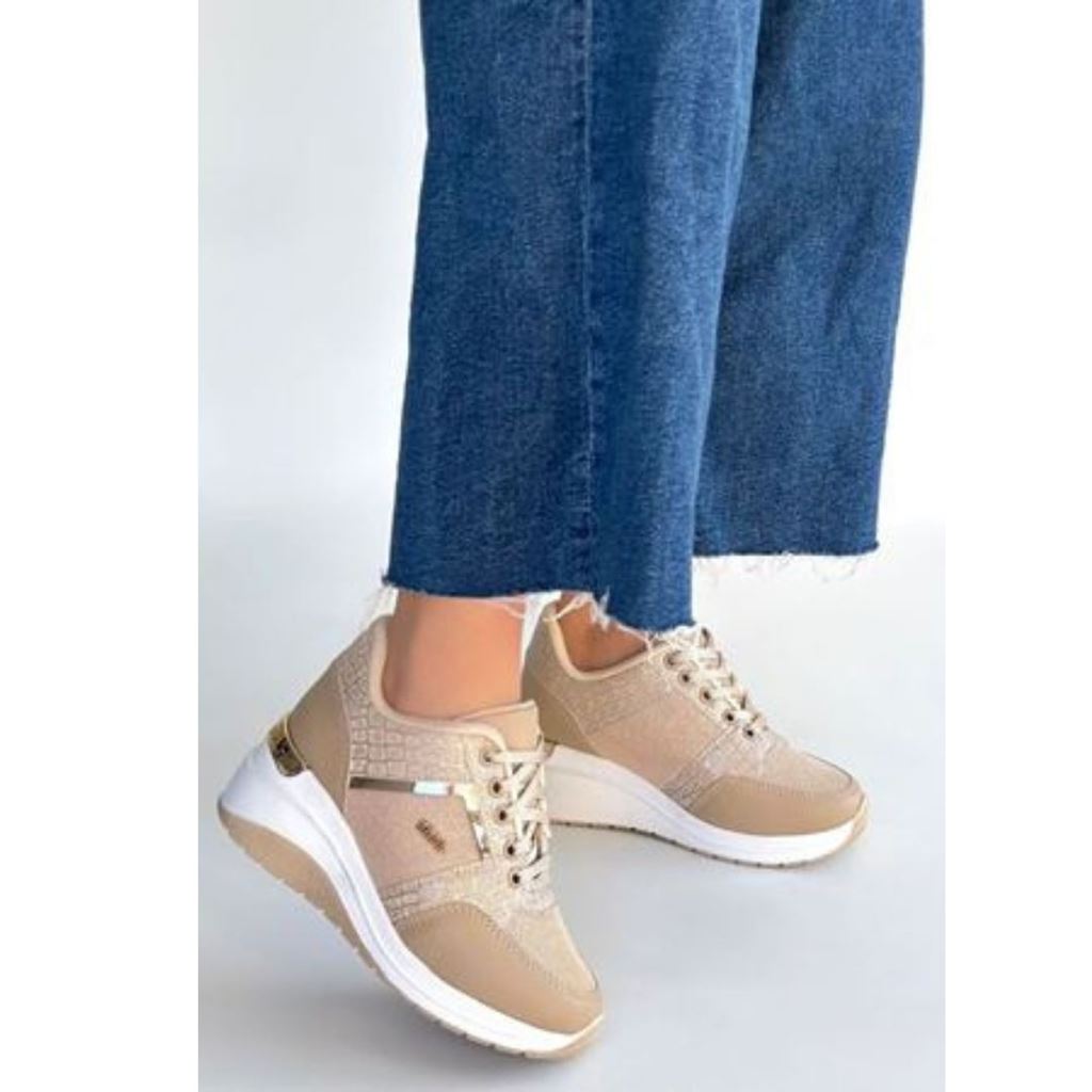 Geja Bej Cilt Bağcıklı Spor Ayakkabı