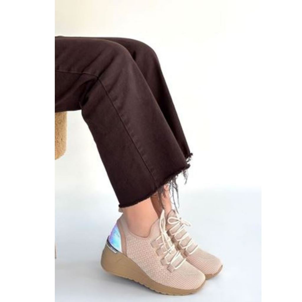 Weor Bej Triko Bağcıklı Spor Ayakkabı