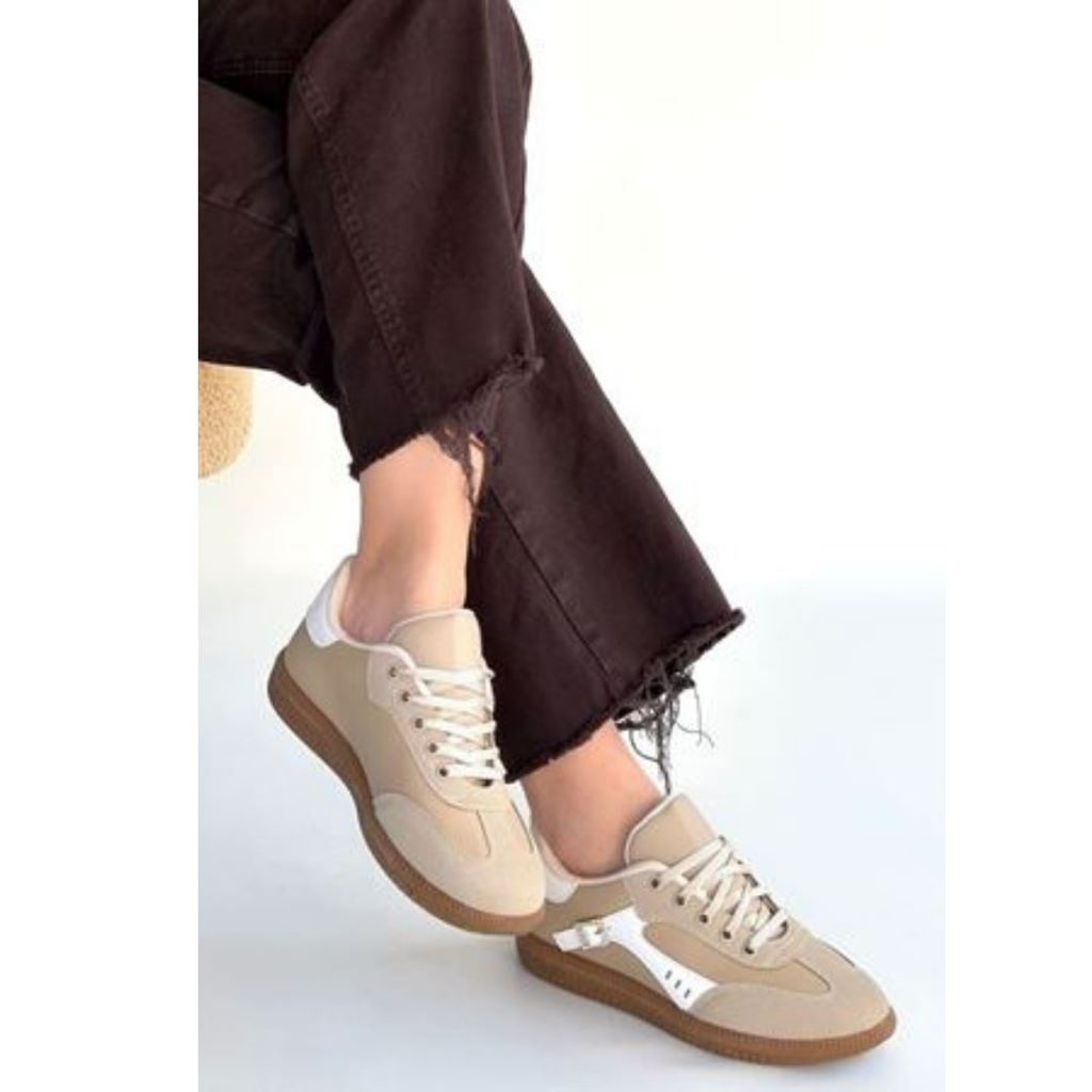 Mier Bej Cilt Bağcıklı Spor Ayakkabı