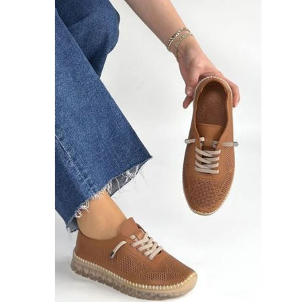 Merja Taba Deri Bağcıklı Spor Ayakkabı