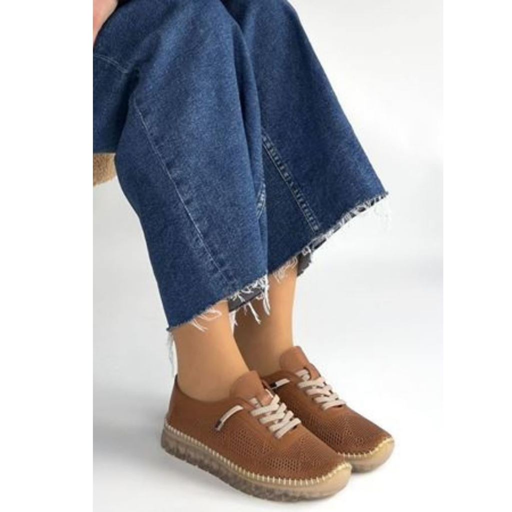 Merja Taba Deri Bağcıklı Spor Ayakkabı