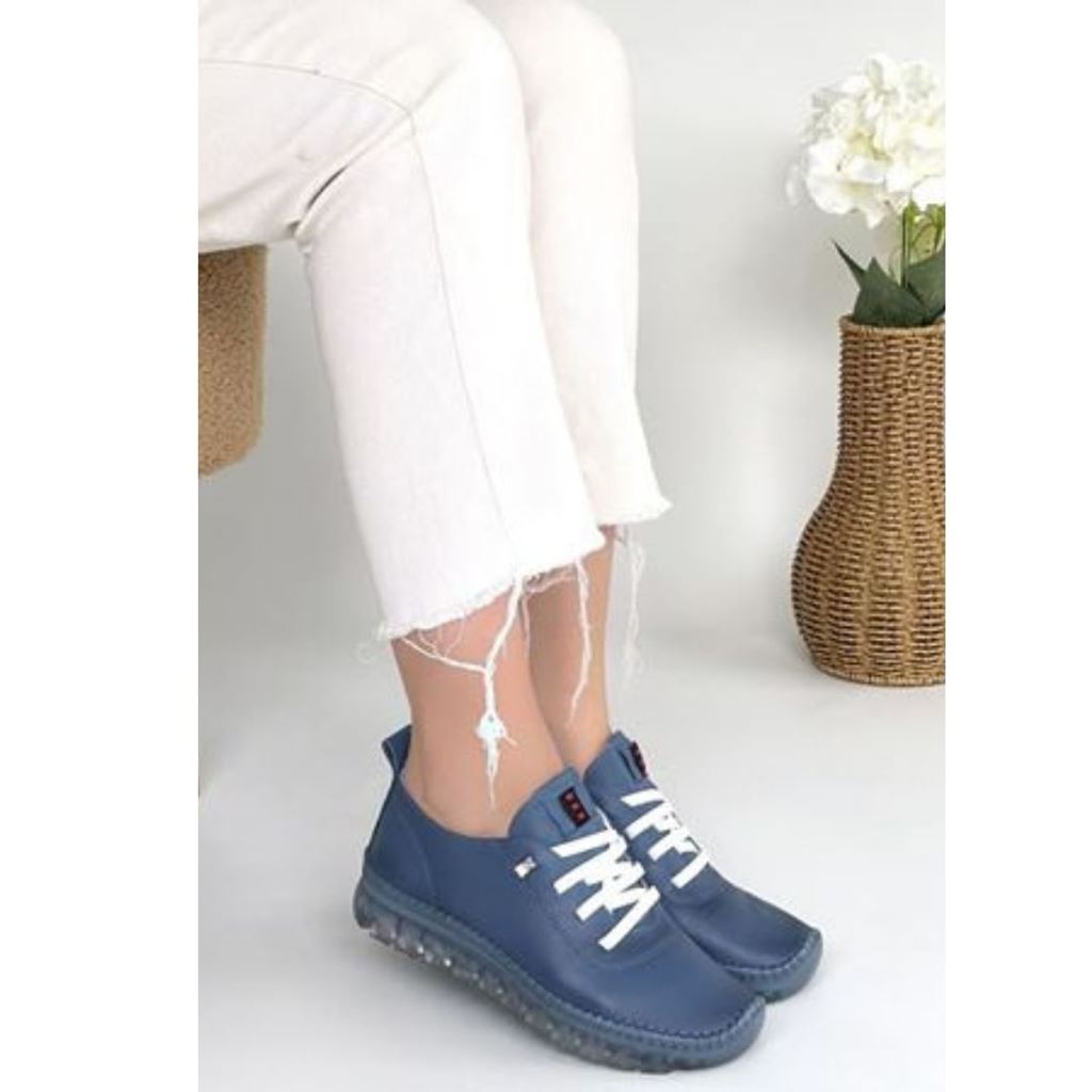 Jiten Mavi Deri Bağcıklı Spor Ayakkabı