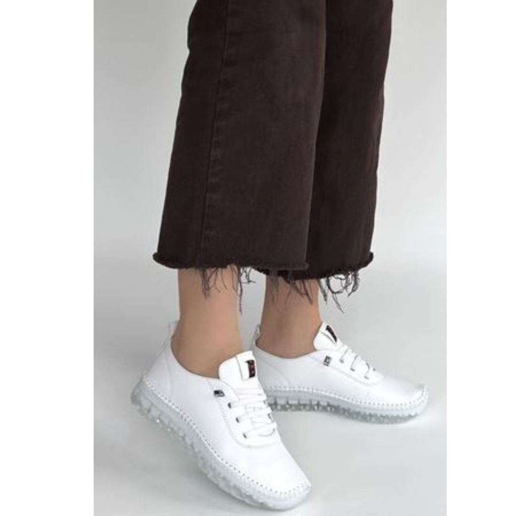 Jiten Beyaz Deri Bağcıklı Spor Ayakkabı