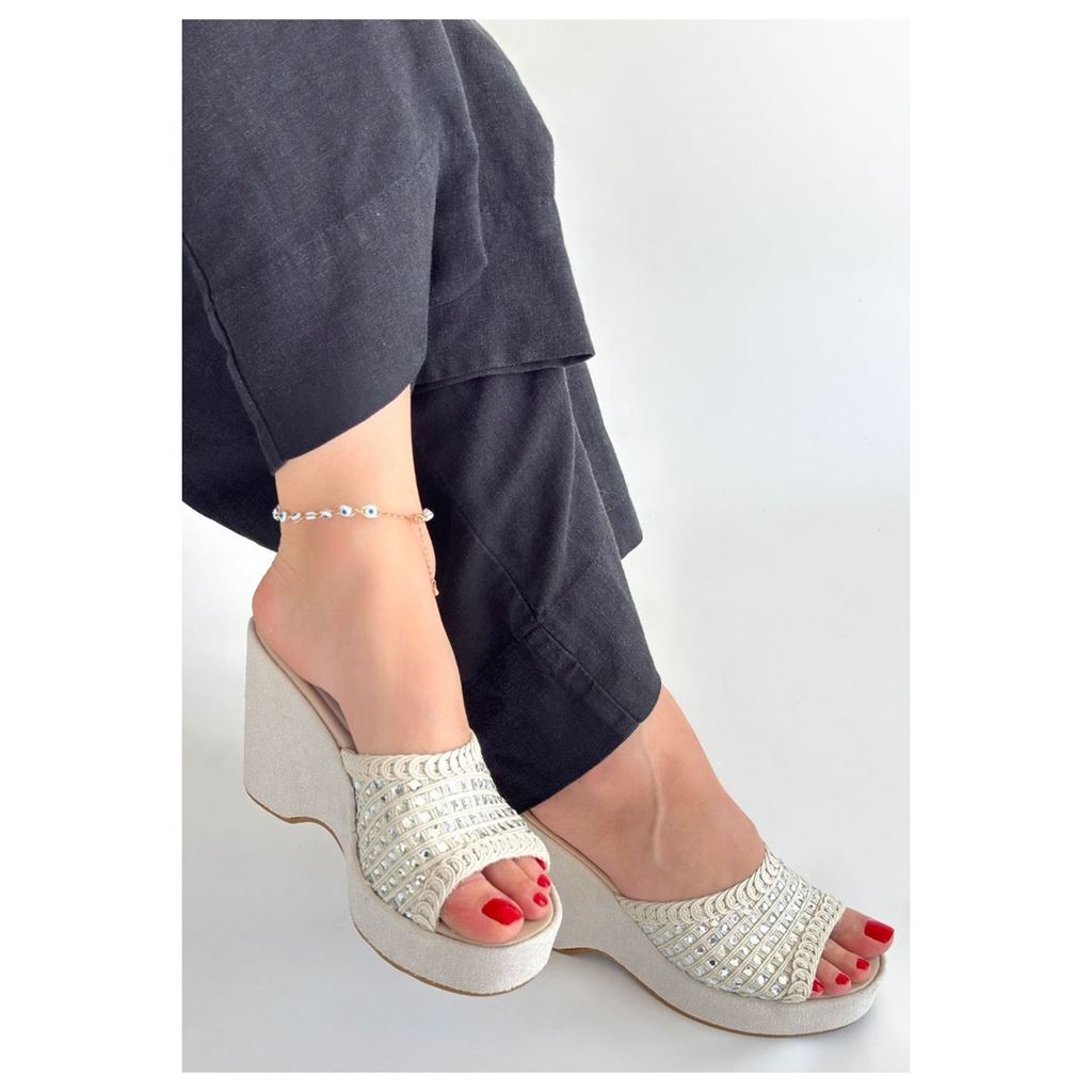 Moka Bej Triko Dolgu Topuk Terlik