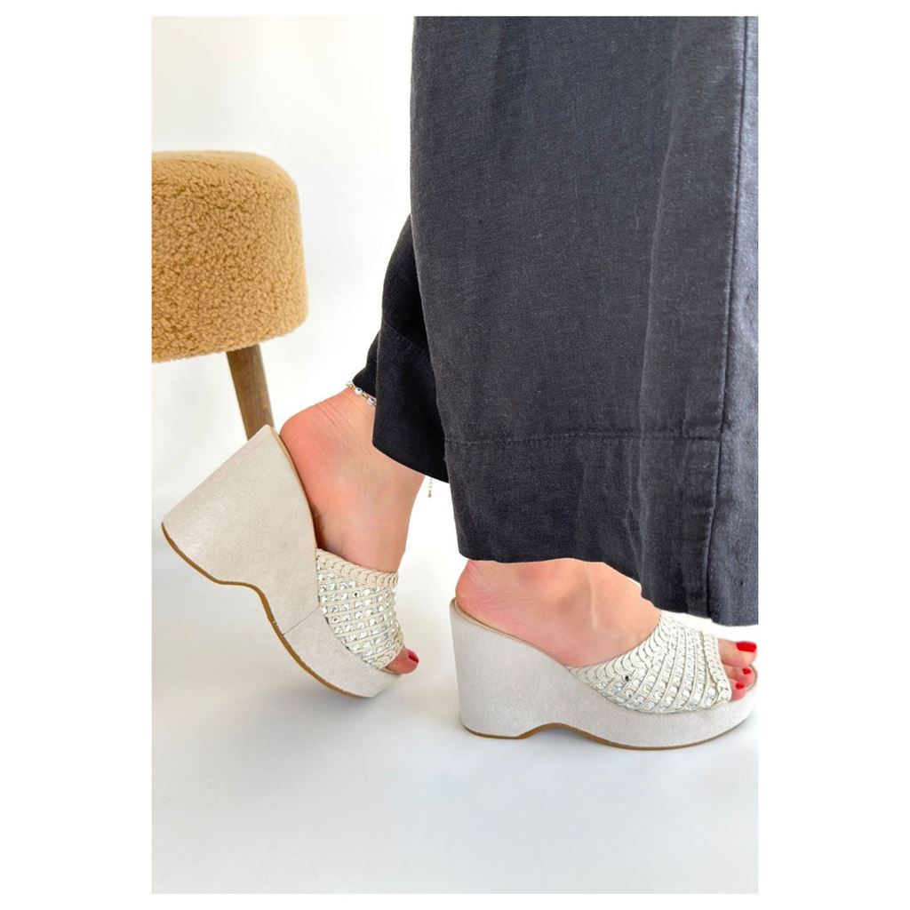 Moka Bej Triko Dolgu Topuk Terlik