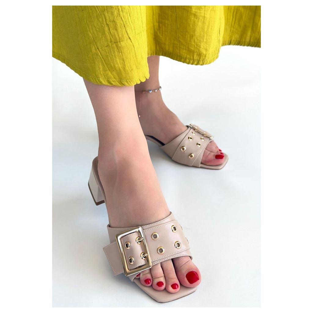 Ciey Bej Cilt Topuklu Terlik