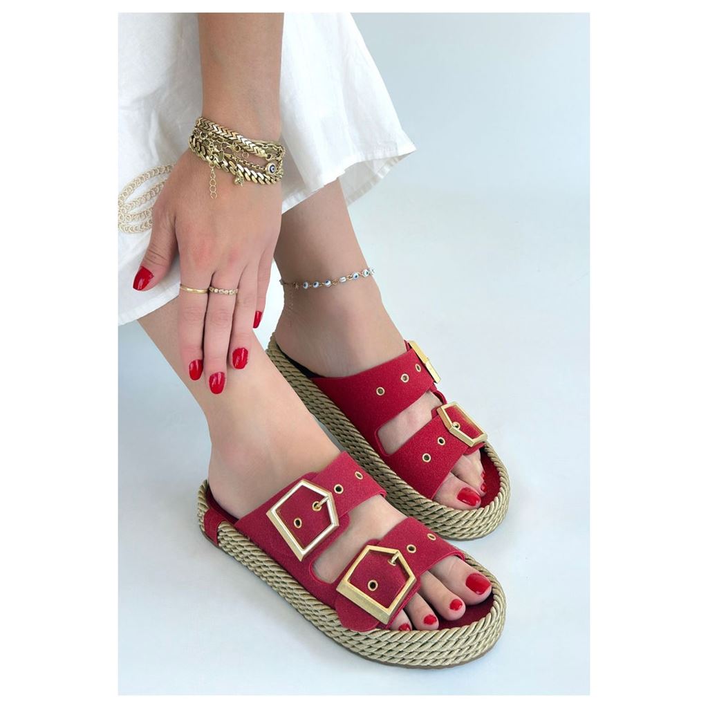 İces Kırmızı Nubuk Terlik