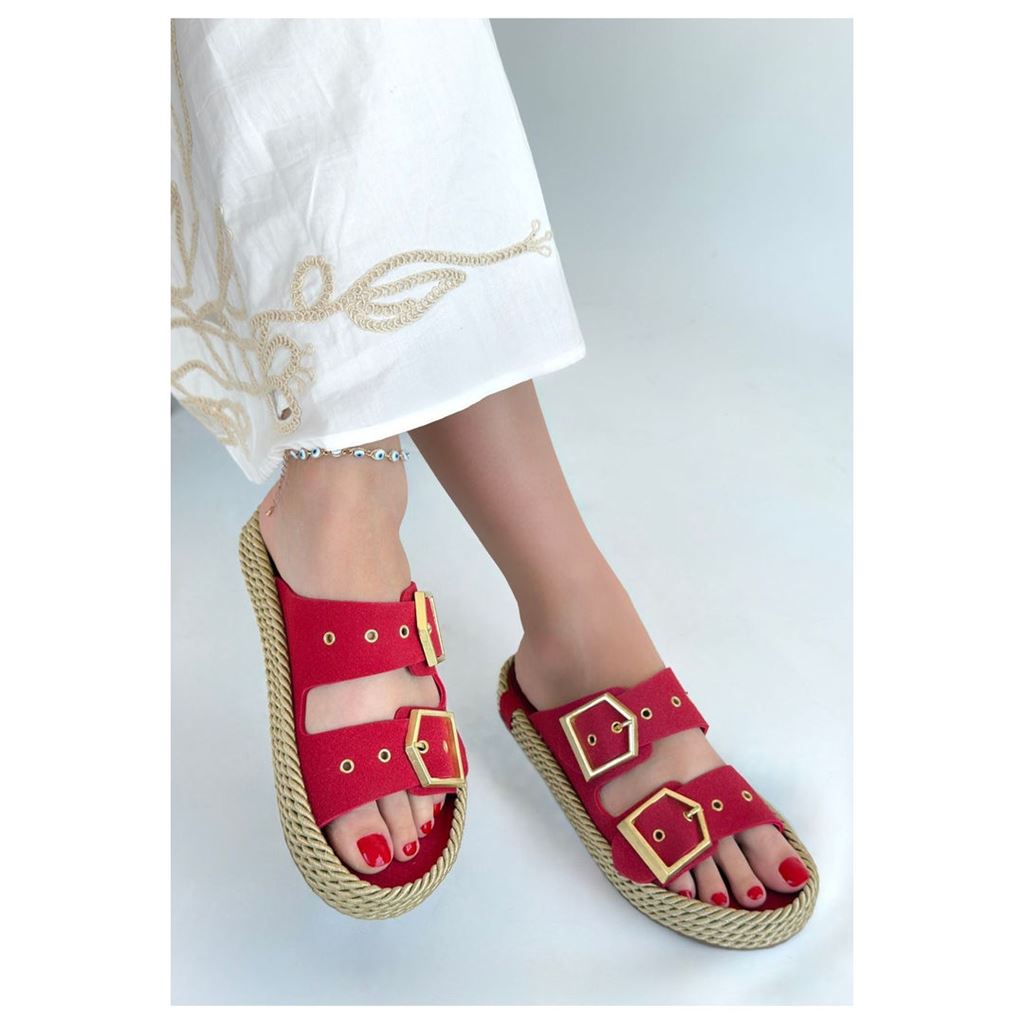 İces Kırmızı Nubuk Terlik